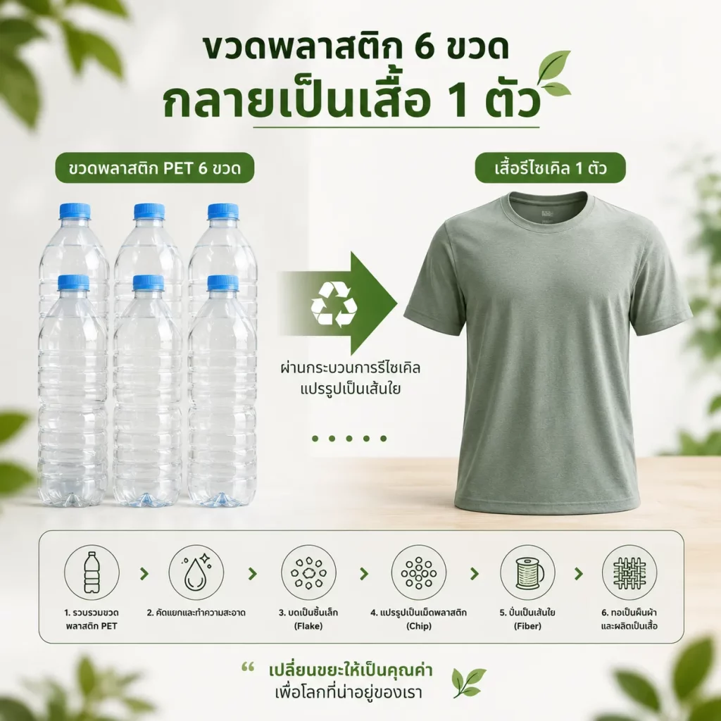 เสื้อรีไซเคิลจากขวดพลาสติก เสื้อจากขวดพลาสติก ขวดพลาสติกรีไซเคิล ผ้ารีไซเคิล เสื้อรักษ์โลก