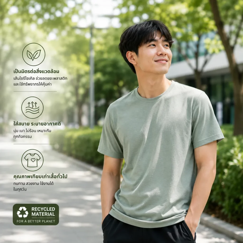 เสื้อรีไซเคิลจากขวดพลาสติก เสื้อจากขวดพลาสติก ขวดพลาสติกรีไซเคิล ผ้ารีไซเคิล เสื้อรักษ์โลก